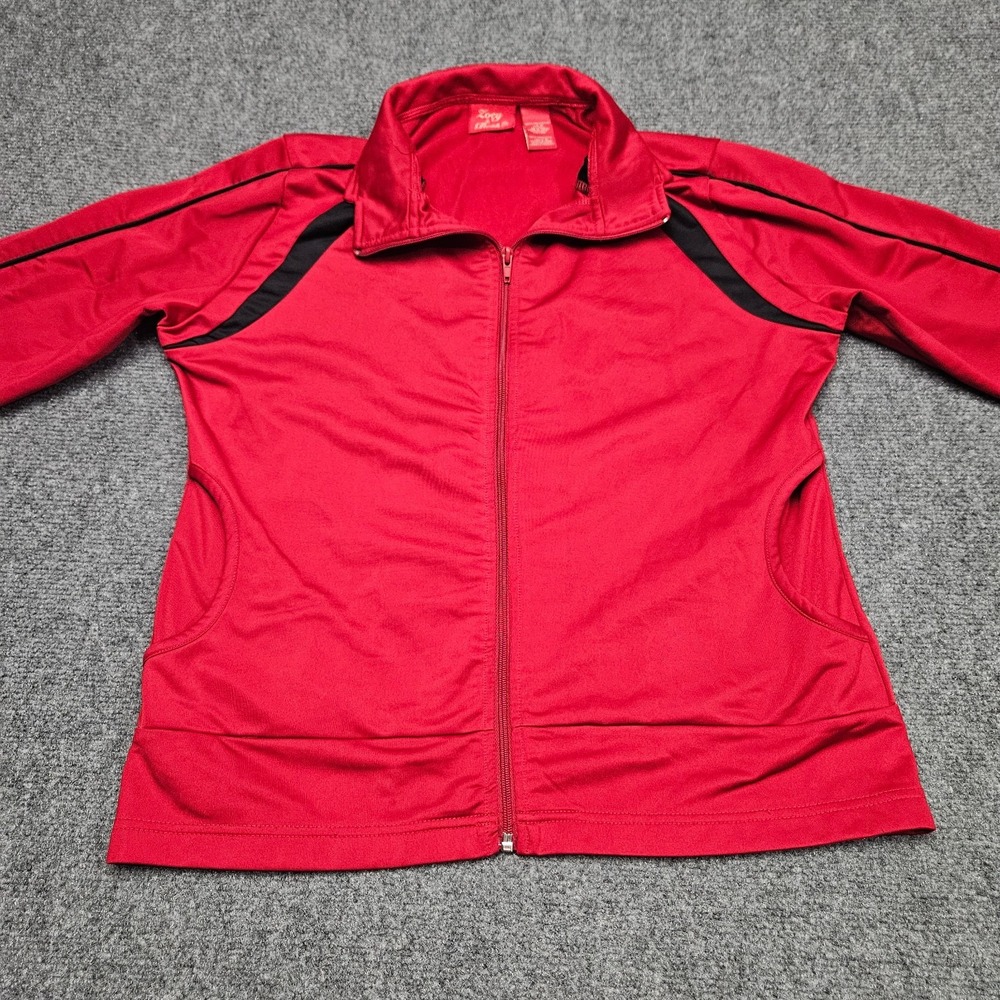 Zoey & Beth‎ Track Jacket Womens Medium Red Black Zip Up Athleisure Activewear